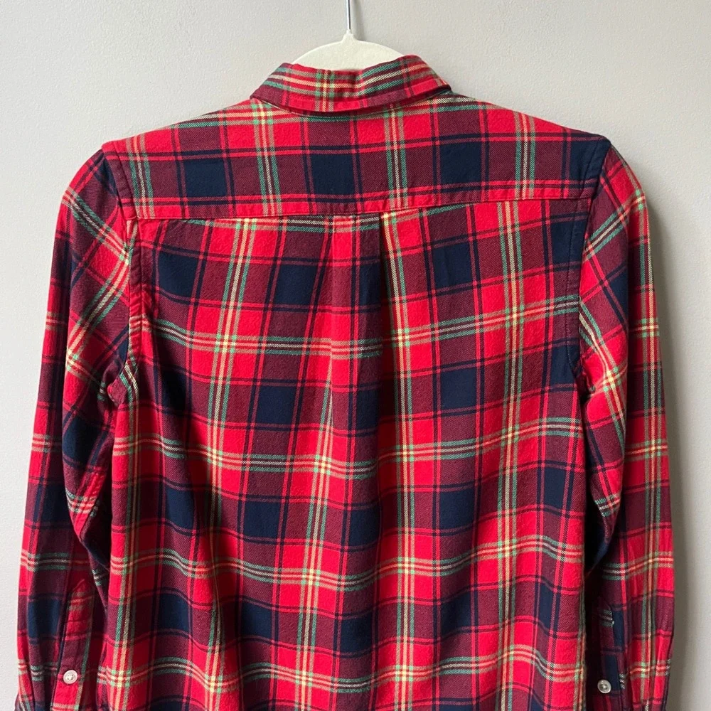 Ralph Lauren Flannel Shirt Boys Size 10/12 Red Plaid 100% Cotton Preppy Classic